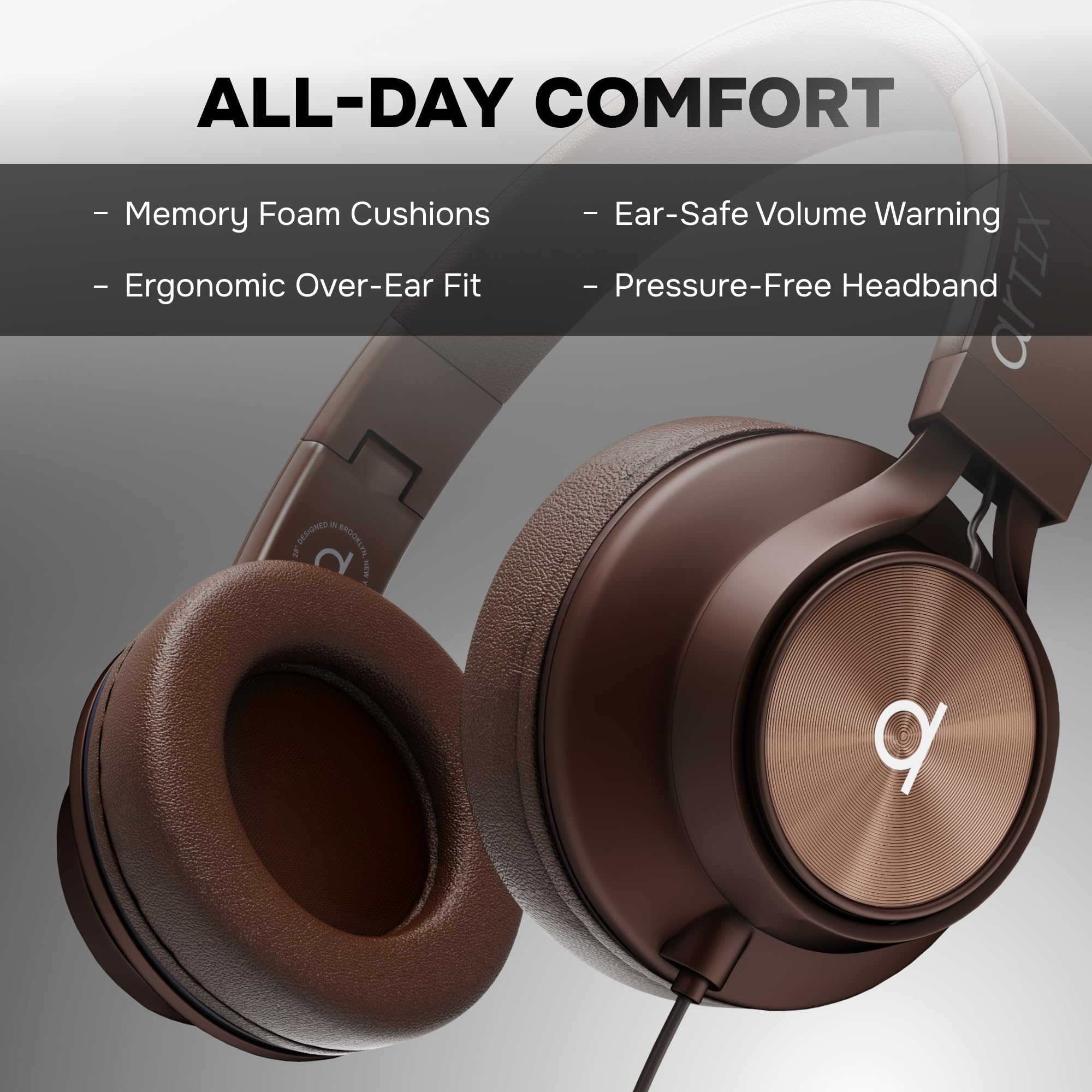 ARTIX CL750 Cuffie over-ear cablate con microfono e controllo del volume, audio con cancellazione del rumore al 100% cablata al computer, spina per laptop, cuffie da studio con cavo DJ