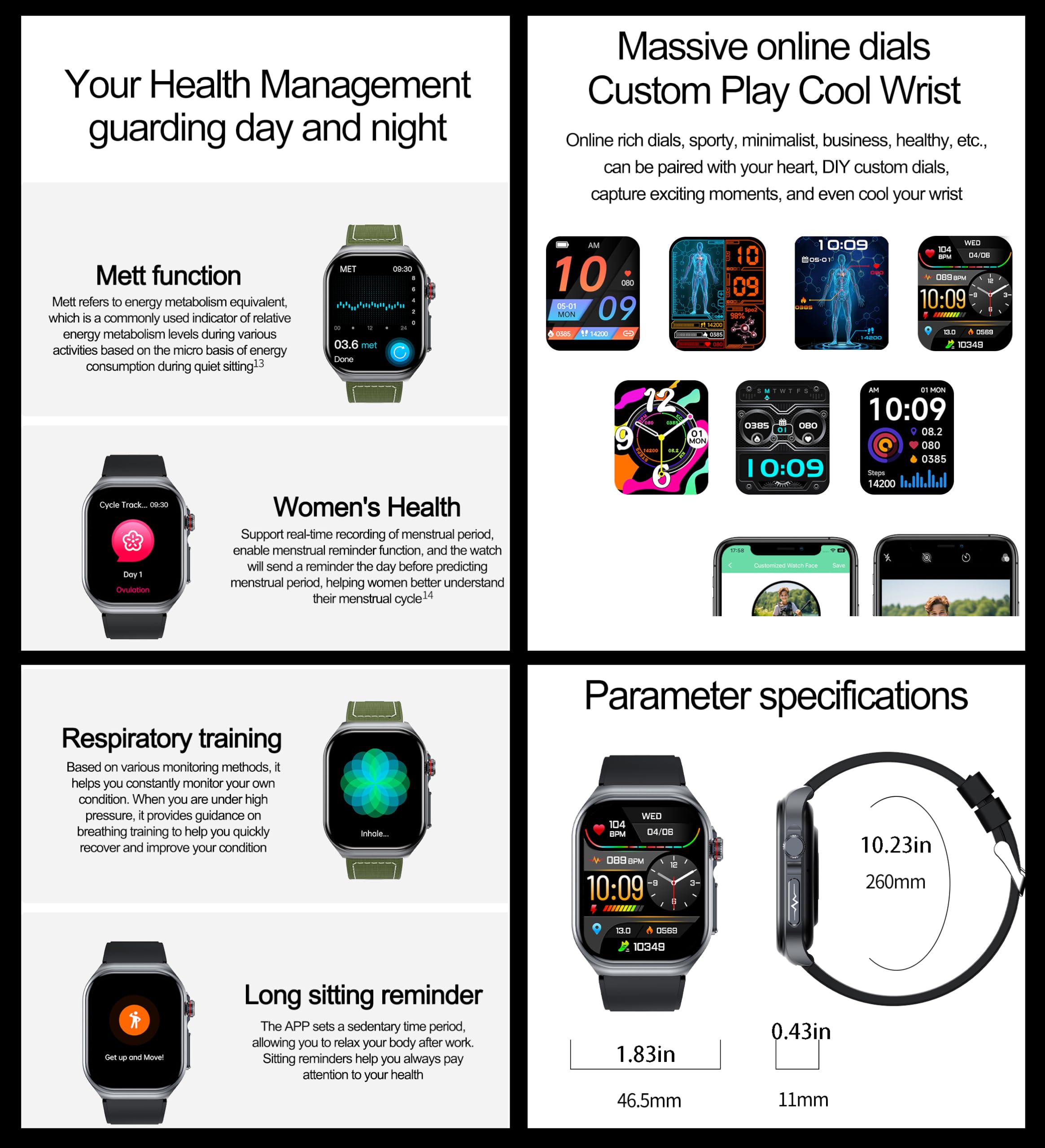 𝐁𝐥𝐮𝐭𝐳𝐮𝐜𝐤𝐞𝐫 Smartwatch Herren ECG Smartwatch Mit Telefonfunktion BMI/Harnsäure/Bludruck 𝐛𝐥𝐮𝐭𝐟𝐞𝐭𝐭𝐞 Fitnessuhr mit Telefonfunktion 24H Blutdruck