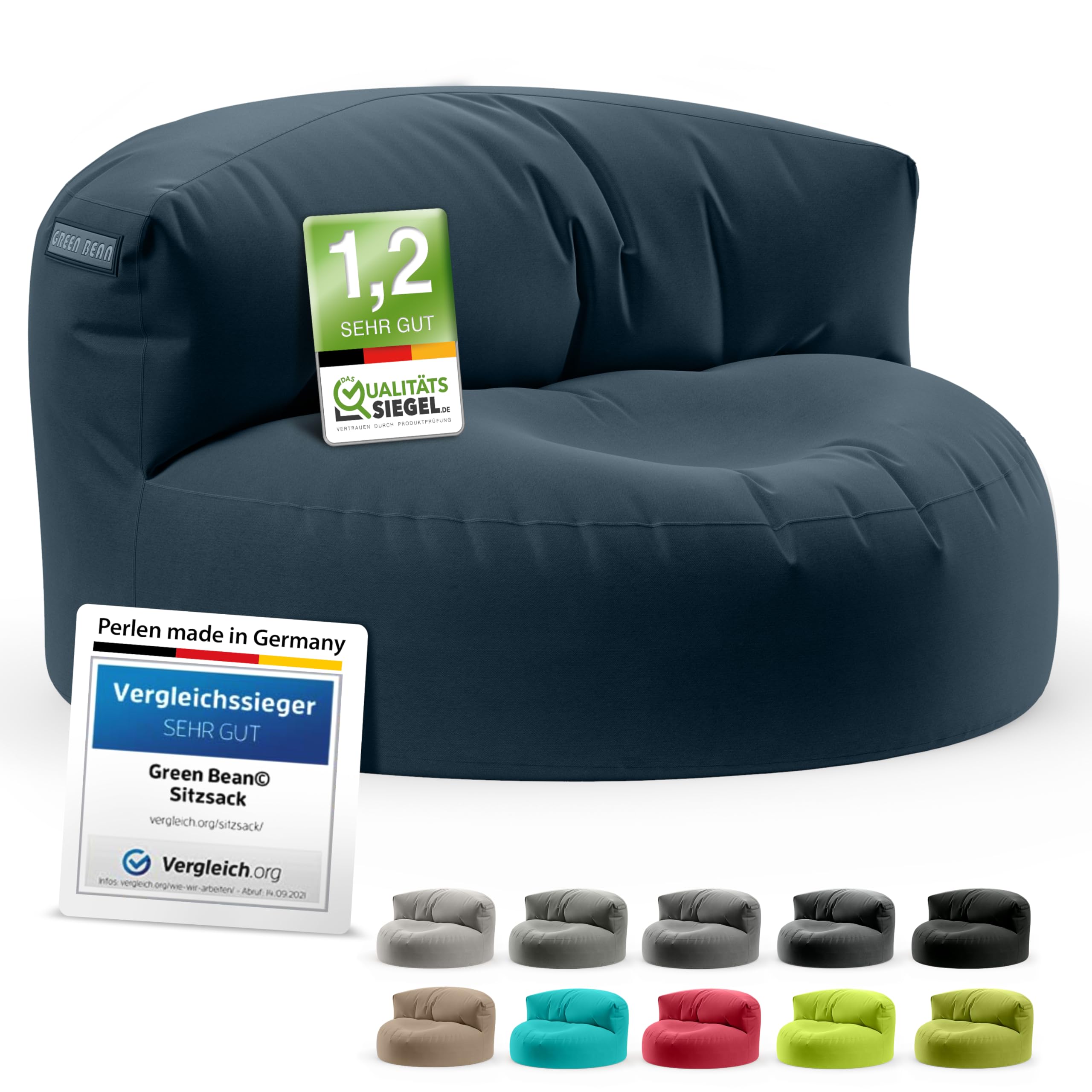 Green Bean© Zitzak bank met vulmateriaal, lounge in zitzakdesign, 90 x 50 cm met ergonomische rugleuning en wasbare overtrek, geschikt voor binnen en buiten, in lichtgrijs