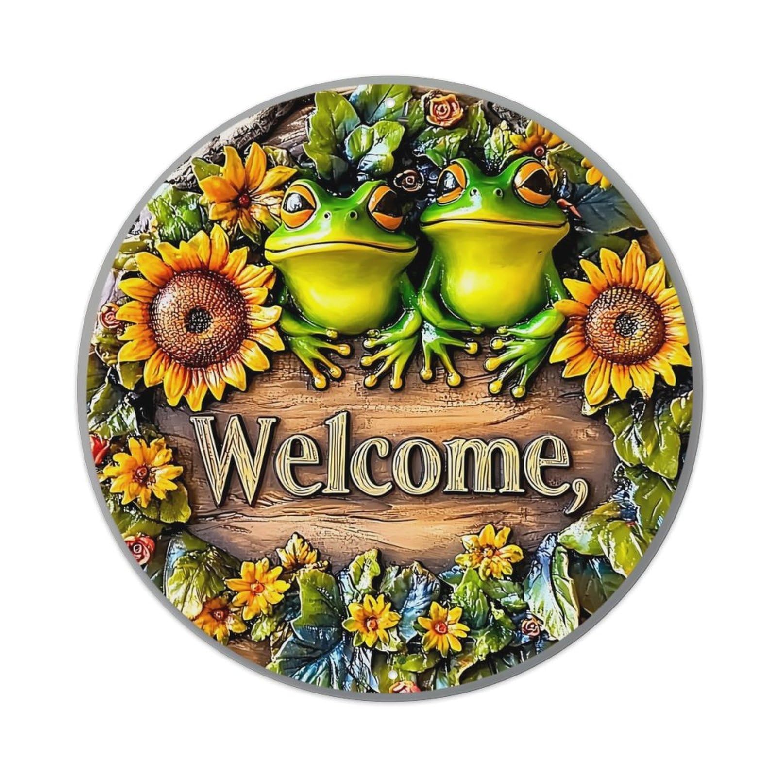 Jdyansheng Vintage Welcome Frogs Sunflowers Garden Decor Tin Sign Metal Poster Metal Signs For Home Man Cave Bar Cafe Kitchen Laundry Room Wall Decorations 8X8 Inches
