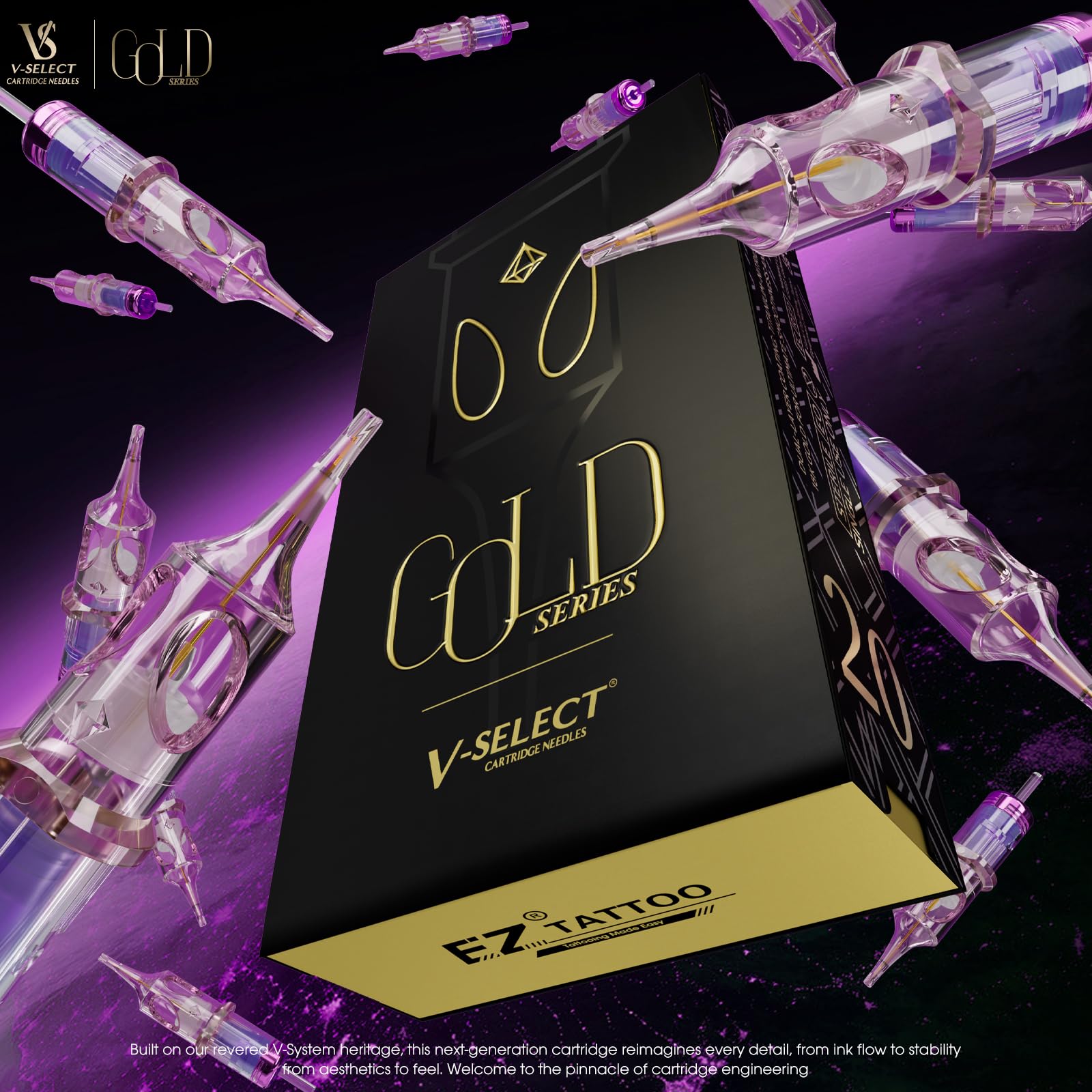 EZ Tattoo Cartuchos de Agujas para Maquillaje Permanente y SMP 20 Unidades #10 1RL 0,30 mm Bugpin Round Liner V Select Gold Series