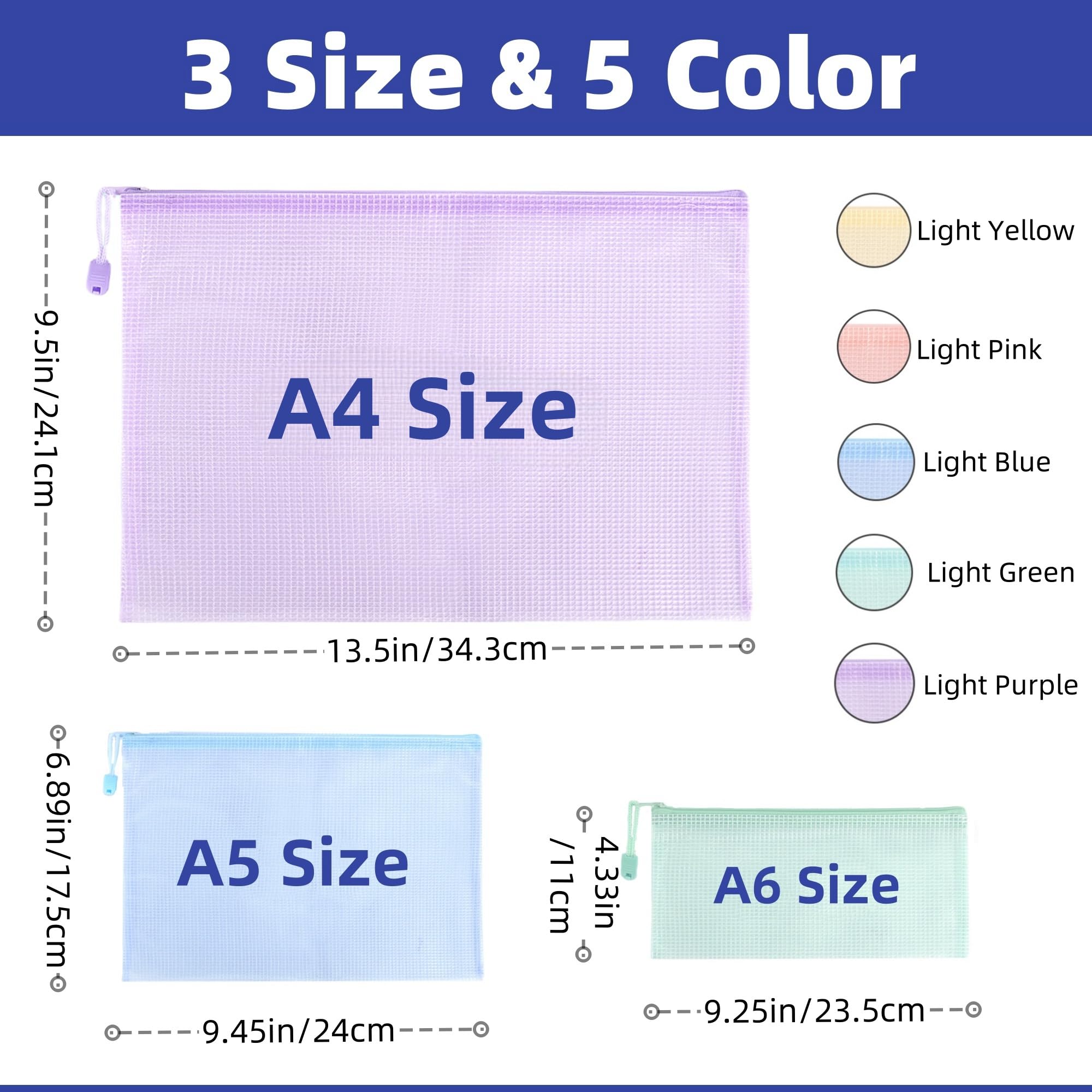 15 Buste Con Zip Impermeabili - 5 Colori E 3 Misure (A4, A5, A6)