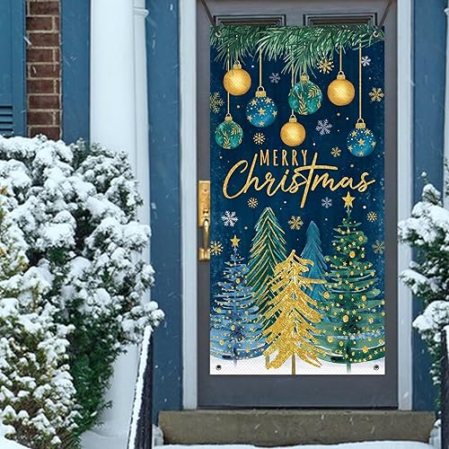 Miniatura 7 de Decoración para puerta de pinos de Feliz Navidad, adornos de bolas de Navidad, copos de nieve, pancarta de puerta delantera, fiesta de invierno para