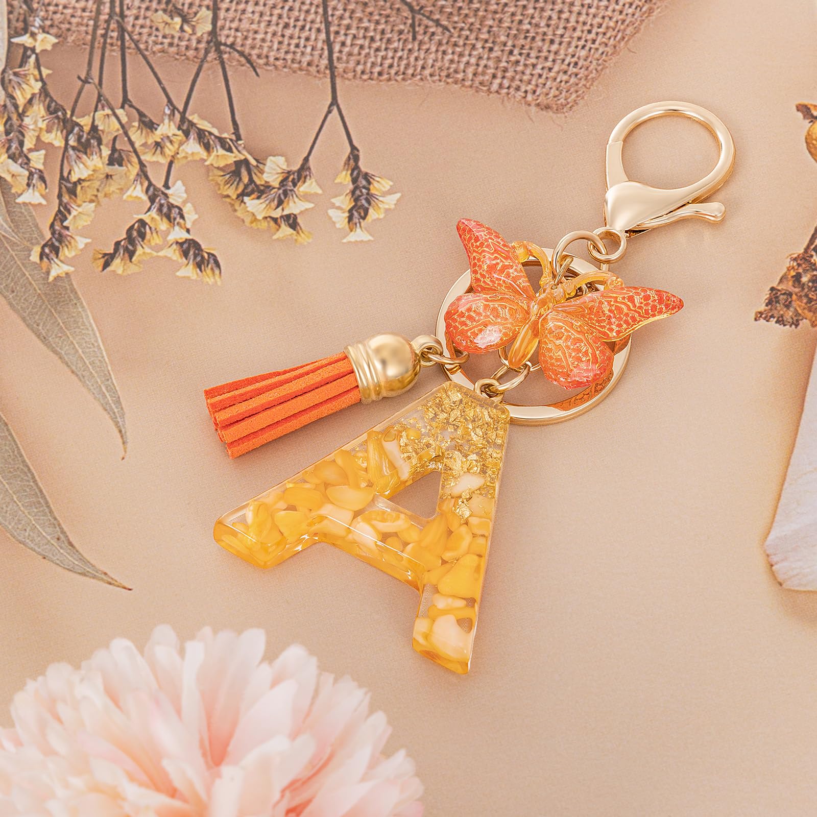 OKAICEN Fashion Alphabet Keychain - Initial Letter 'L', Purple Tassel & Butterfly Pendant
