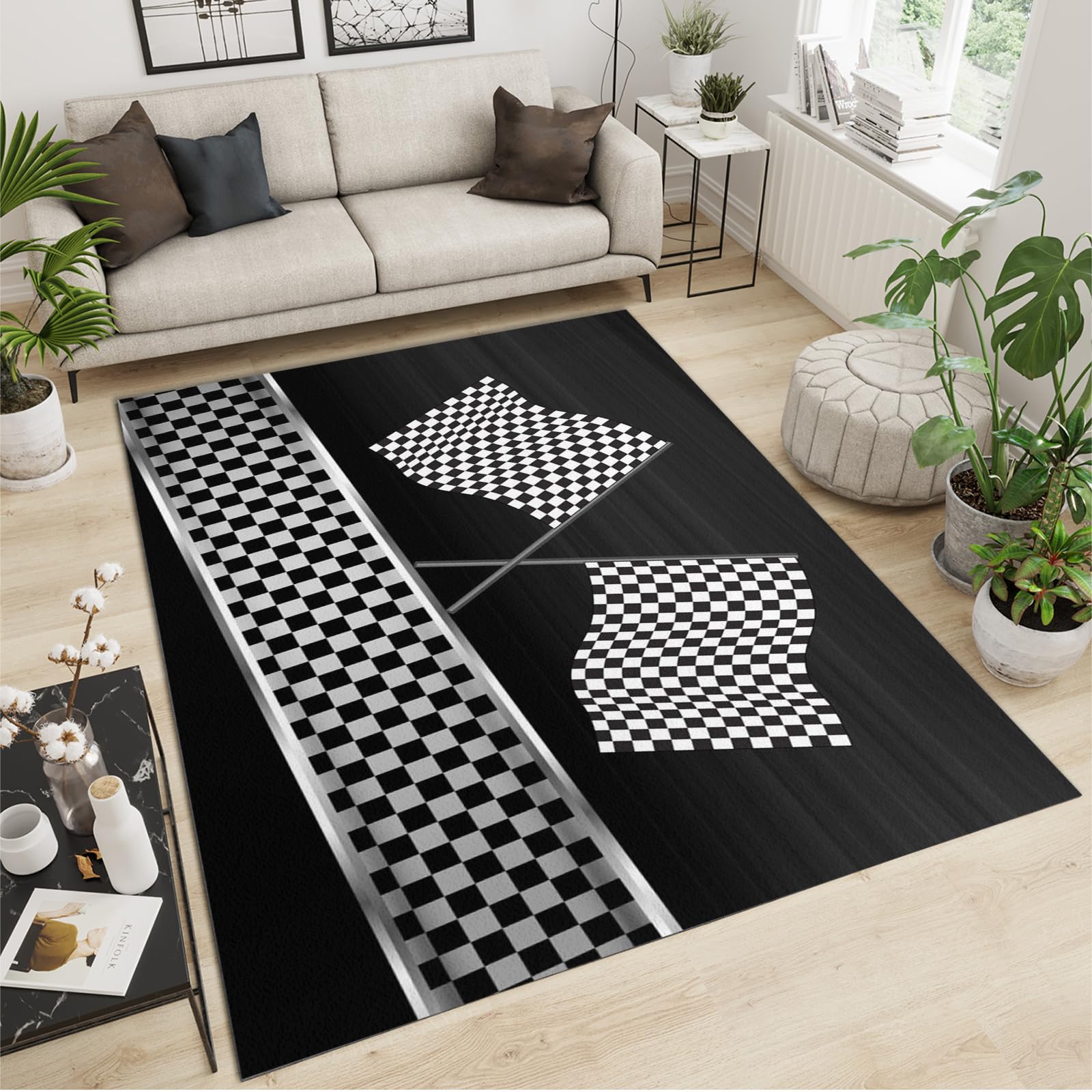 Amazon.com: Fashion Black White Checkered Flag 4x5 Carpet, Racing