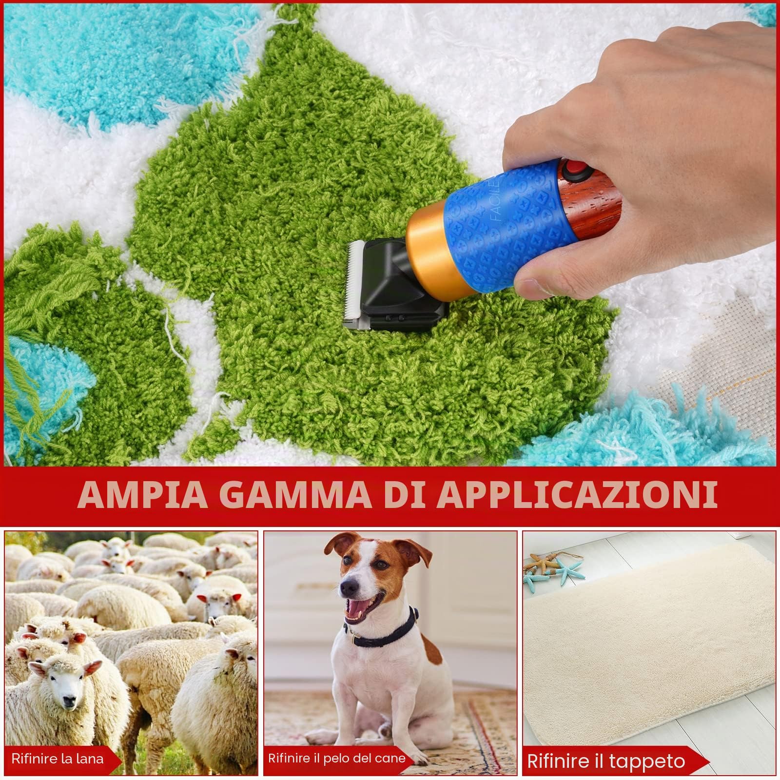 Tufting Trimmer Tappeto Clippers Kit, 200w Tosatrici per Tappeti a Velocità Regolabile,Tosatrice per Tappeti con Guida di Tosatura,6 velocità Regolabili
