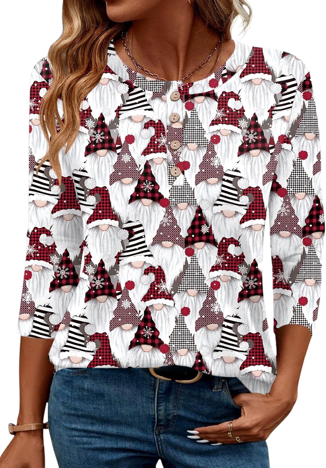 LOMON 3/4 Length Sleeve Womens Tops Dressy Casual Crewneck Pullover Tunics Summer Cute Blouses Fashion 2025 Tees Shirts