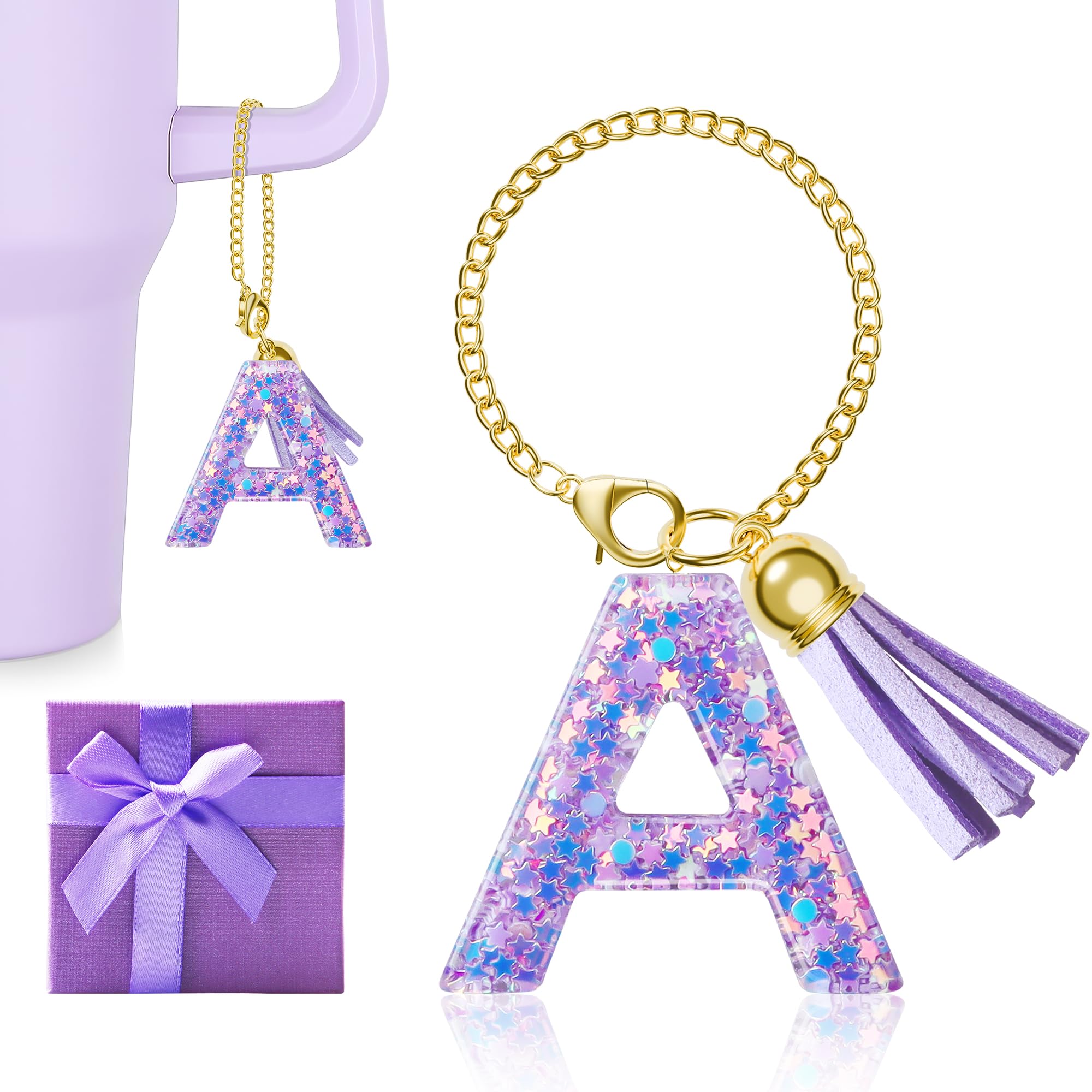 MOYOHIM Letter Charm for Stanley Cup, 1PCS Purple Tumbler Accessories Charm for Handle, Initial Charm for Girls Women