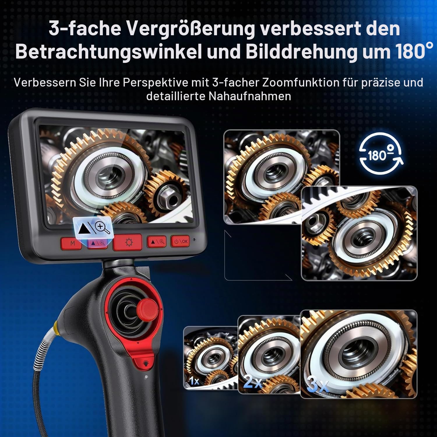 4 Way Endoscope Camera 3.9 mm Endosc- 360° Edoscope Swivelling 5 Inch HD 1080P Inspection Camera with Light Tube with 6 LEDs, IP67 Waterproof 1 m Channel Steering