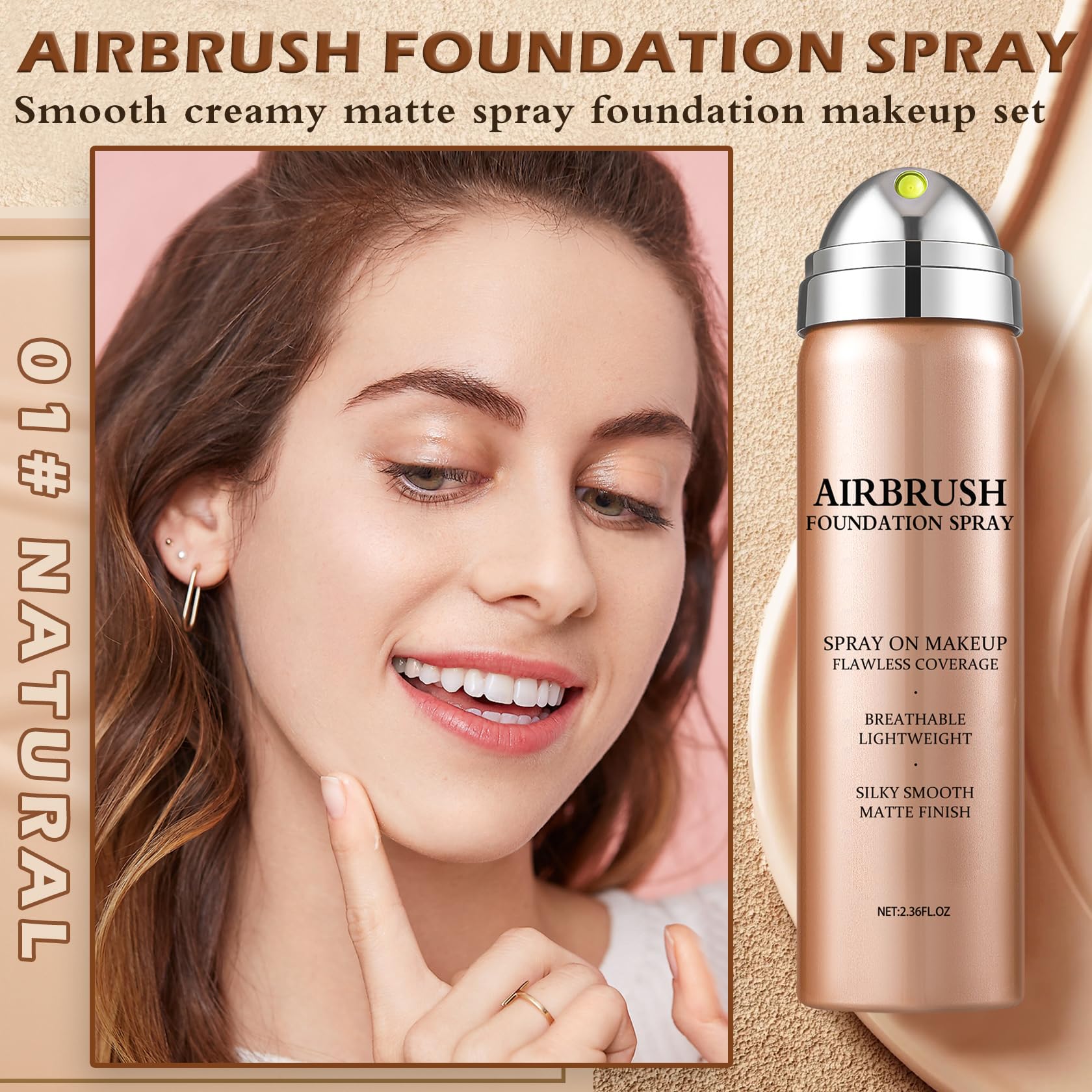 Magic Minerals - Base de aerógrafo de cobertura completa, base de aerosol de ajuste impecable para piel madura, maquillaje hidratante para acabado de niebla (01 porcelana natural/cálida) 2