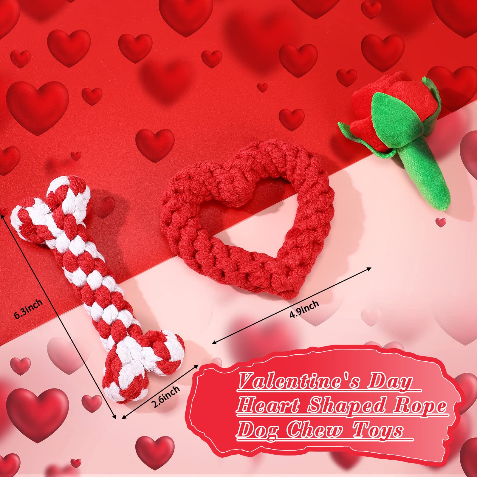 LEIFIDE Valentinstag Hund Kauspielzeug Bandana Set 4 Pack Valentinstag Rose Hundespielzeug Quietschendes Plüschtier Herzförmiges Hundeseilspielzeug Hund Baumwolle Haustier Seil Spielzeug für kleine,