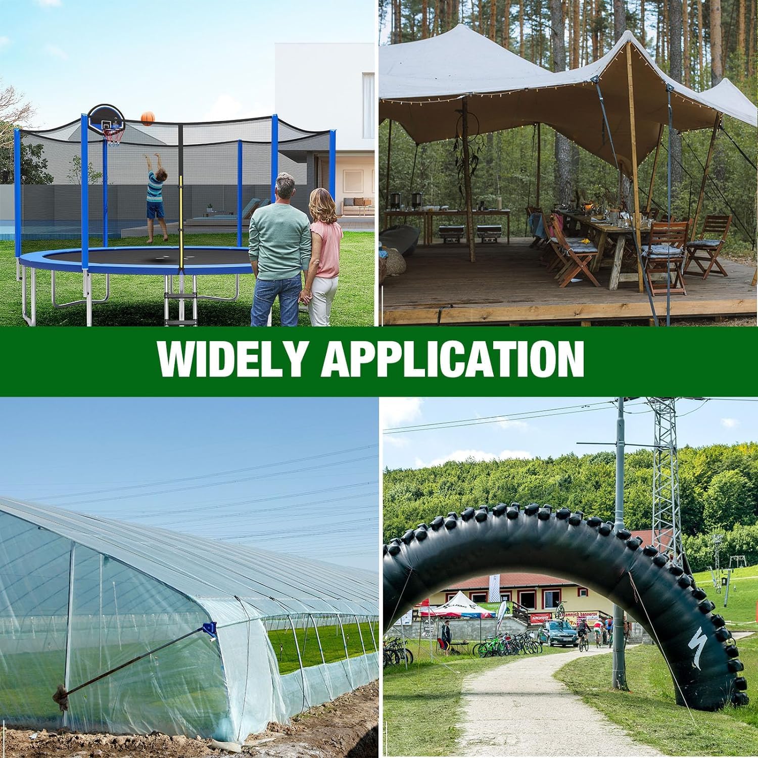 Bodenanker Trampolin, 4 Stück Trampolin Sicherungshaken, Bodenanker zum Eindrehen, Mit Verstellbarer -Gurt, Bohradapter,Drehhilfe, Heavy Duty Trampolin Anchor Kit für Zelte, Schaukeln, Vordächer.