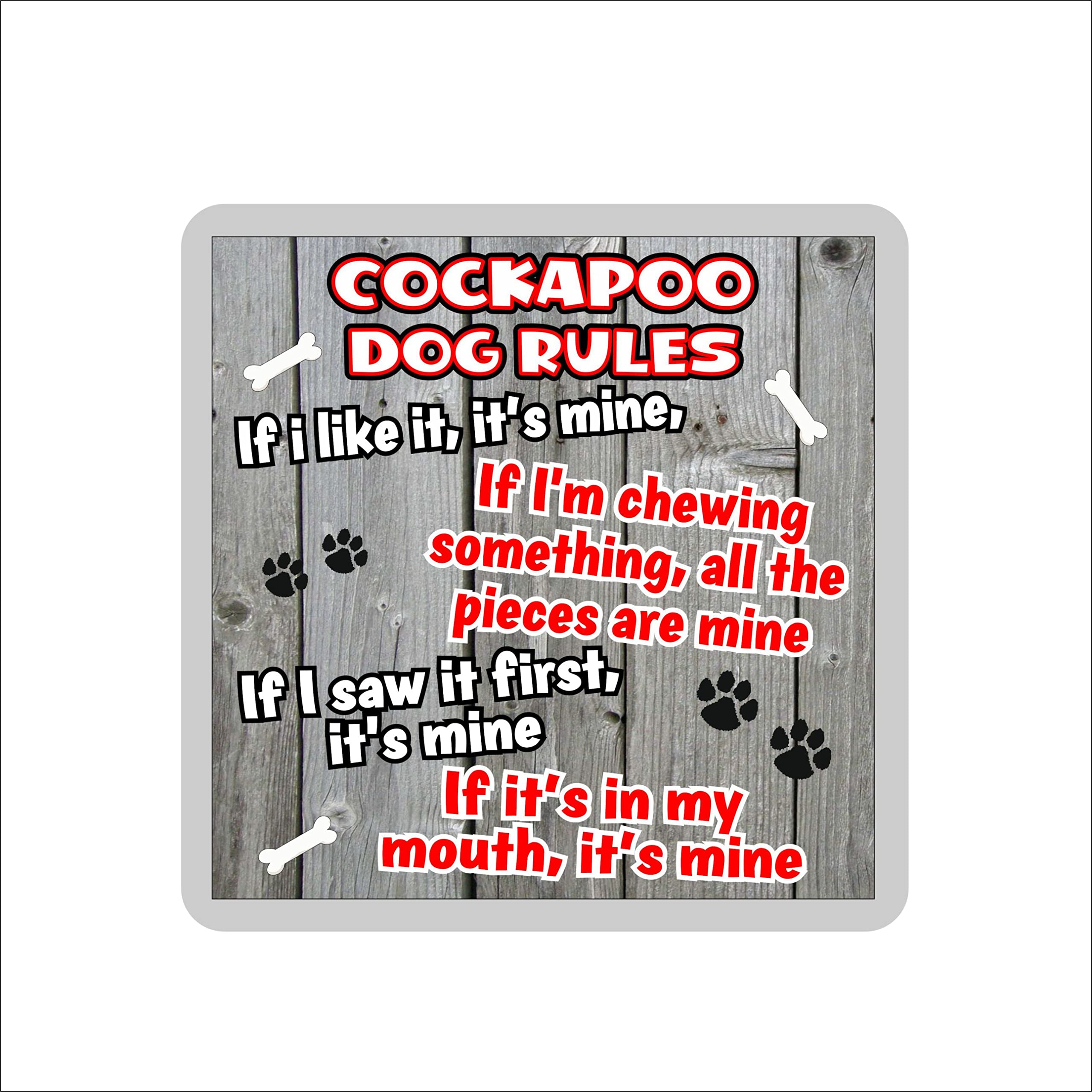Decalarama Multicolor Cockapoo Coaster Gift - Dog Rules - If I Like It It's Mine – Fun Novelty Cute Pet Owner Mug Cup Coaster Present