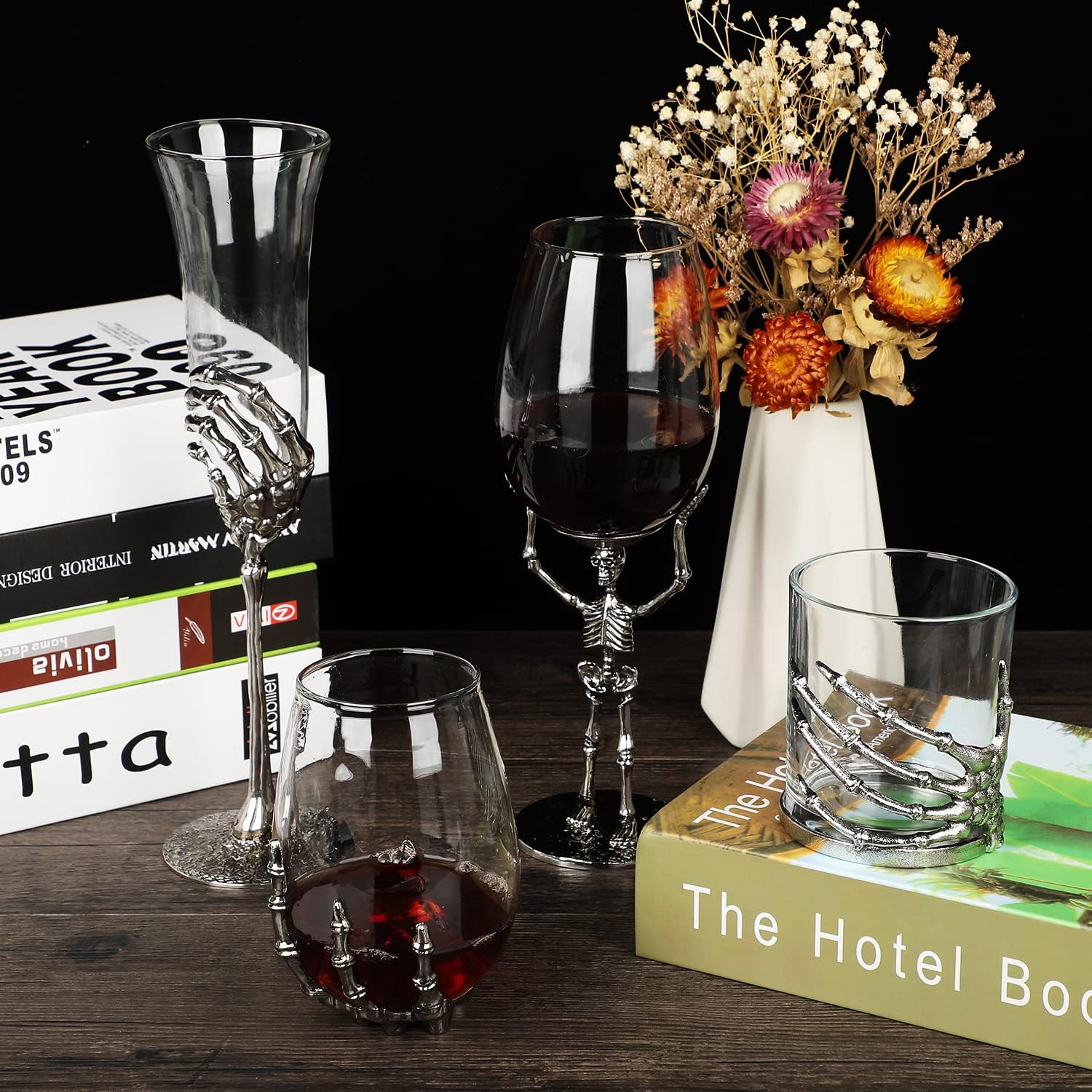 Halloween Skull Wine Glass, Skeleton Ghost Hand Wine Glass, Halloween Drinking Glasses, Skeleton Hand Goblet, Hotel Family Party Favors for Adults (C) - Image 2