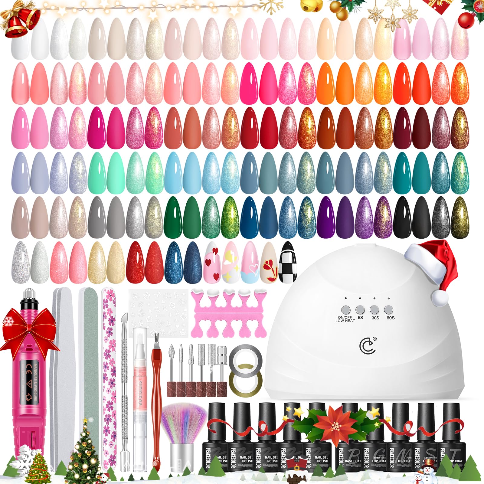 PEACECOLOR 53PC Gel Nail Polish Kit with U V Light and Drill 35 Colors Soak Off Gel Polish with Matte Glitter Glossy Top Base Coat Art Manicure Complete Nail Polish Kit Gifts for Women