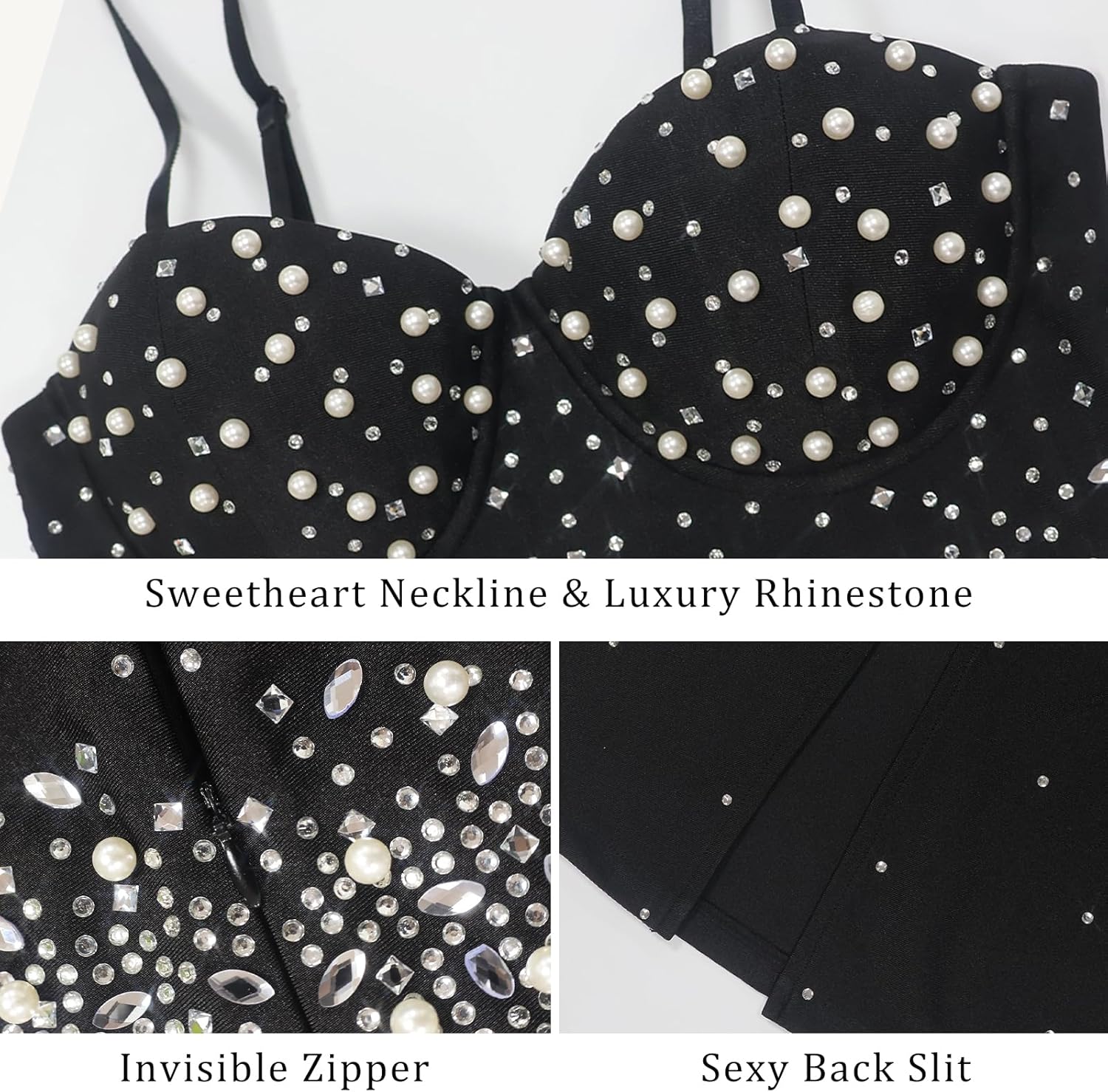 Women's Wedding Guest Rhinestone Pearls Dress Bodycon Sexy Date Night Dress - Image 5