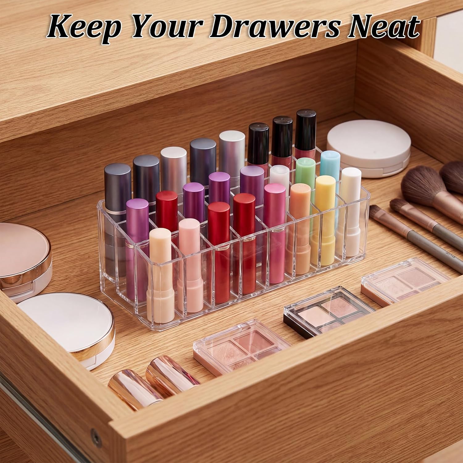 4 Pack Slot Rollerball Perfume Organizer, Clear Acrylic Storage Holder & Display Case for Lipstick, Lip Gloss, Makeup Brushes, Mascara - 24-Slot