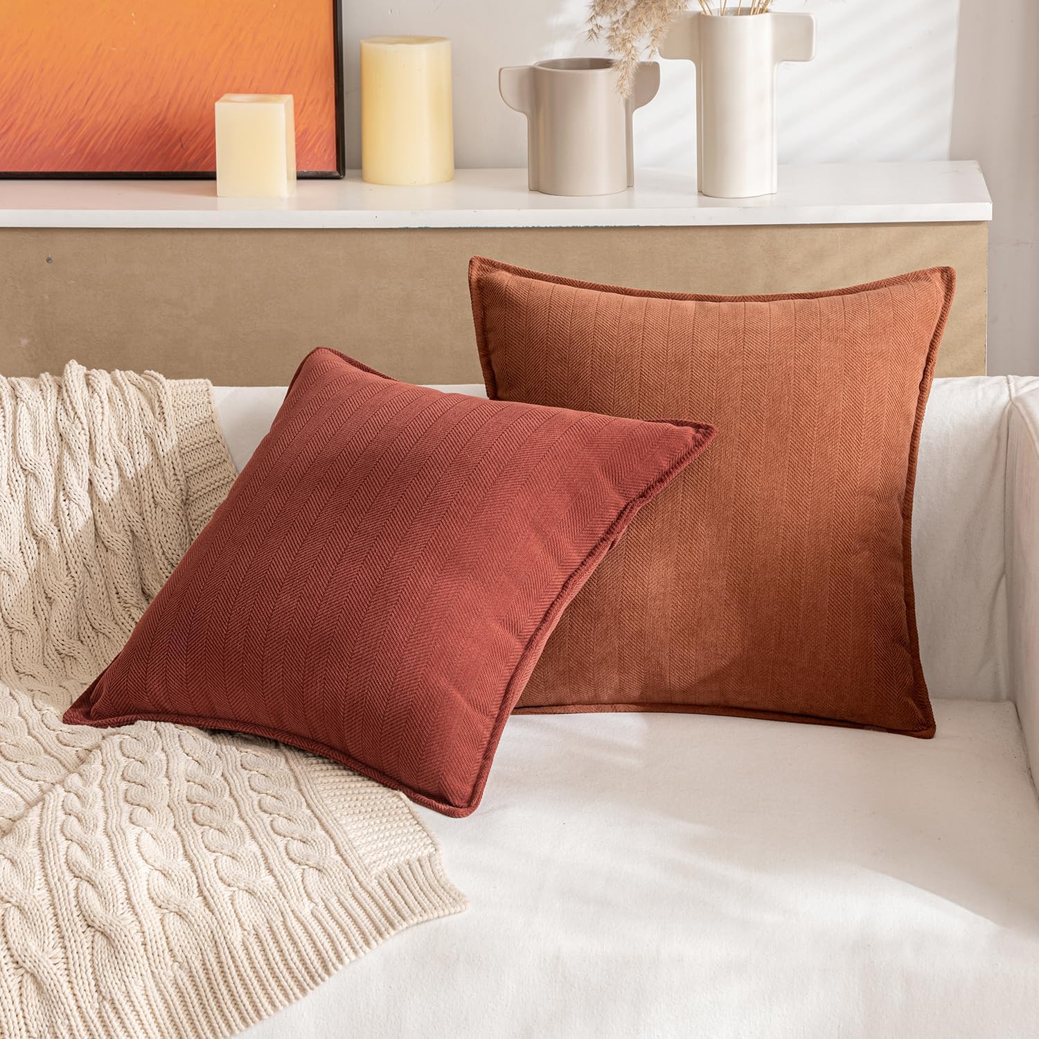 MIULEE Pack of 2 Rust Decorative Pillow Covers 20x20 Inch Soft Chenille Luxurious Couch Throw Pillows Farmhouse Cushion Covers with Elegant Design for Sofa Bedroom Living Room Home Decor - Image 8