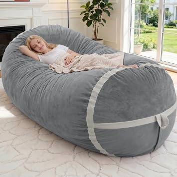 HABUTWAY 6ft Bean Bag Chair Giant Bean Bag Chairs for Adults with Memory Foam Filled, Large Beanbag Chair with Removable Dutch Velvet Cover for Living Room, Bedroom, Dorm, Light Grey