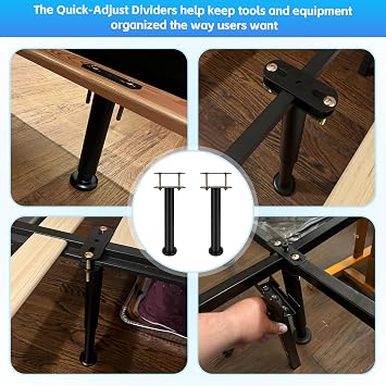 2 Pack Adjustable Bed Legs 10-17 Inch - Heavy Duty Steel Center Support for Queen/King Bed Frame, Anti-Slip Rubber Base, 400lbs Capacity