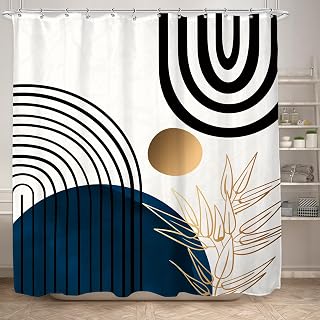 Chic Abstract Boho Leaves Tropical Mid Century Bathroom Shower Curtain Set