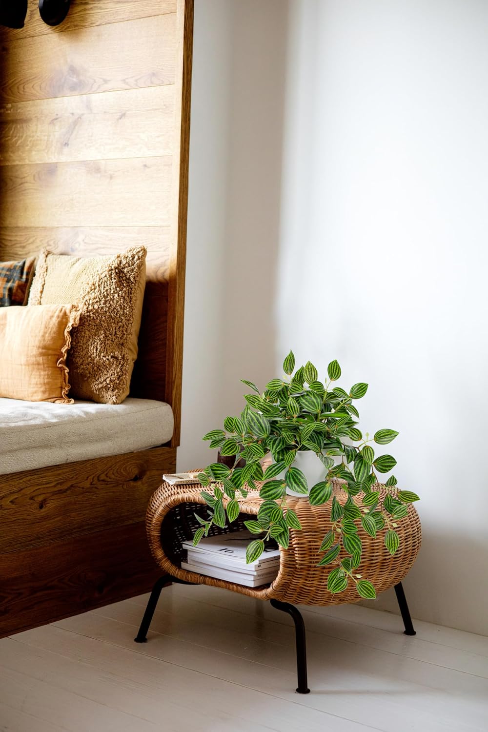 Briful Artificial Plants Indoor Fake Potted Silk Plants Faux Watermelon Peperomia Draping Plant for Home Office Bathroom Shelf Cabinet Tabletop Decoration(Green - 1 Pack) - Image 5