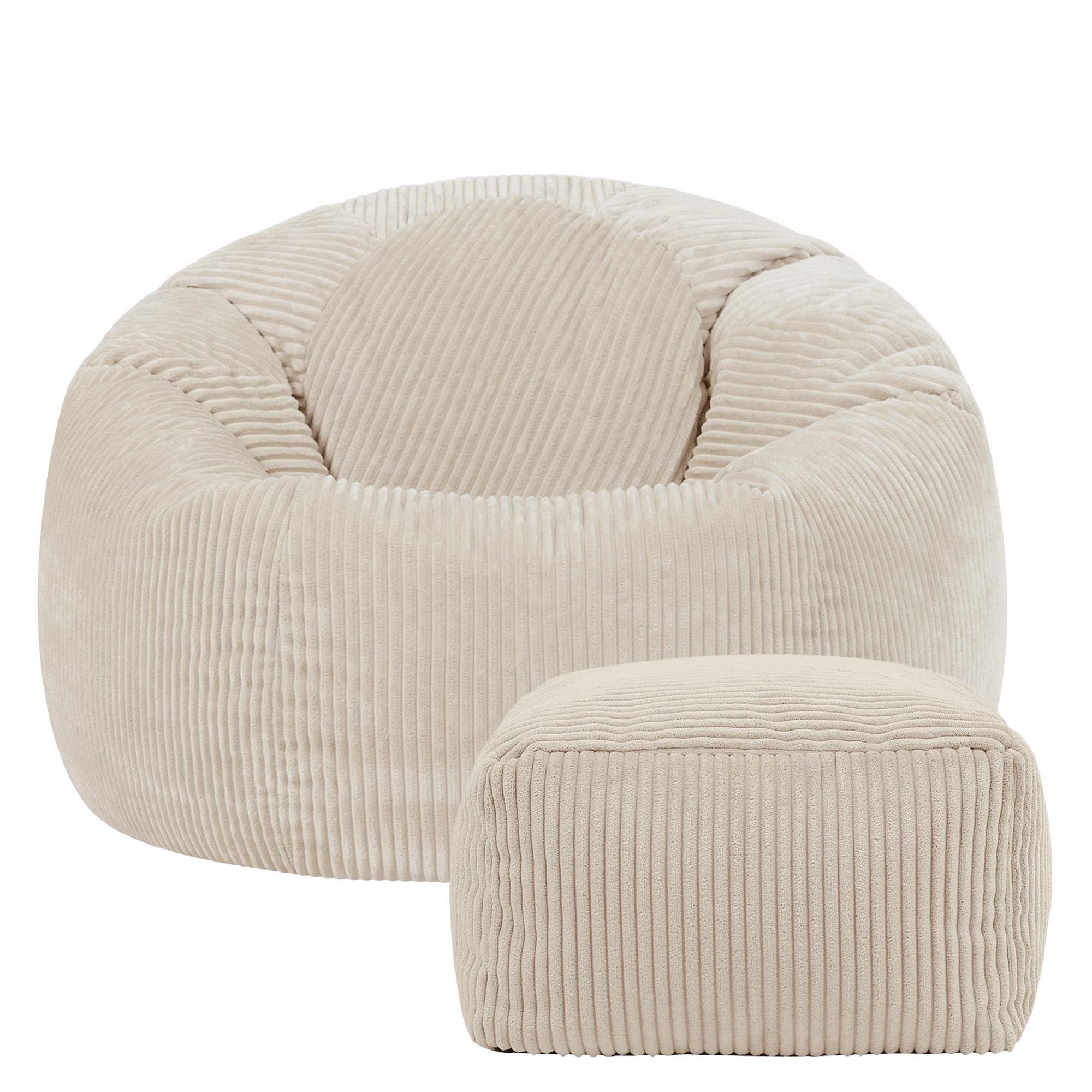 Icon Dolce Poltrona Sacco In Velluto A Coste Beige - Con Riempimento Incluso, Per Soggiorno E Camera Da Letto - 3
