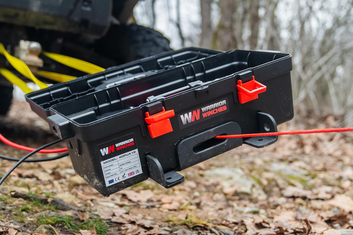 Warrior Winches Trojan Portable 12v Electric Winch 4,000lbs - ATV/UTV Winch with Synthetic Rope, Easy to Carry, No Installation – Ideal for Truck, Off-Roading, Utility Tasks, Trailer Winch