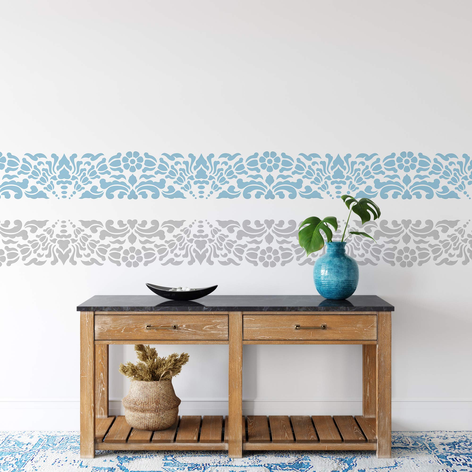 Set 10 Stencil Per Bordi Floreali Grandi 24x12 Cm - Per Pittura Su Pareti, Legno, Mobili, Album