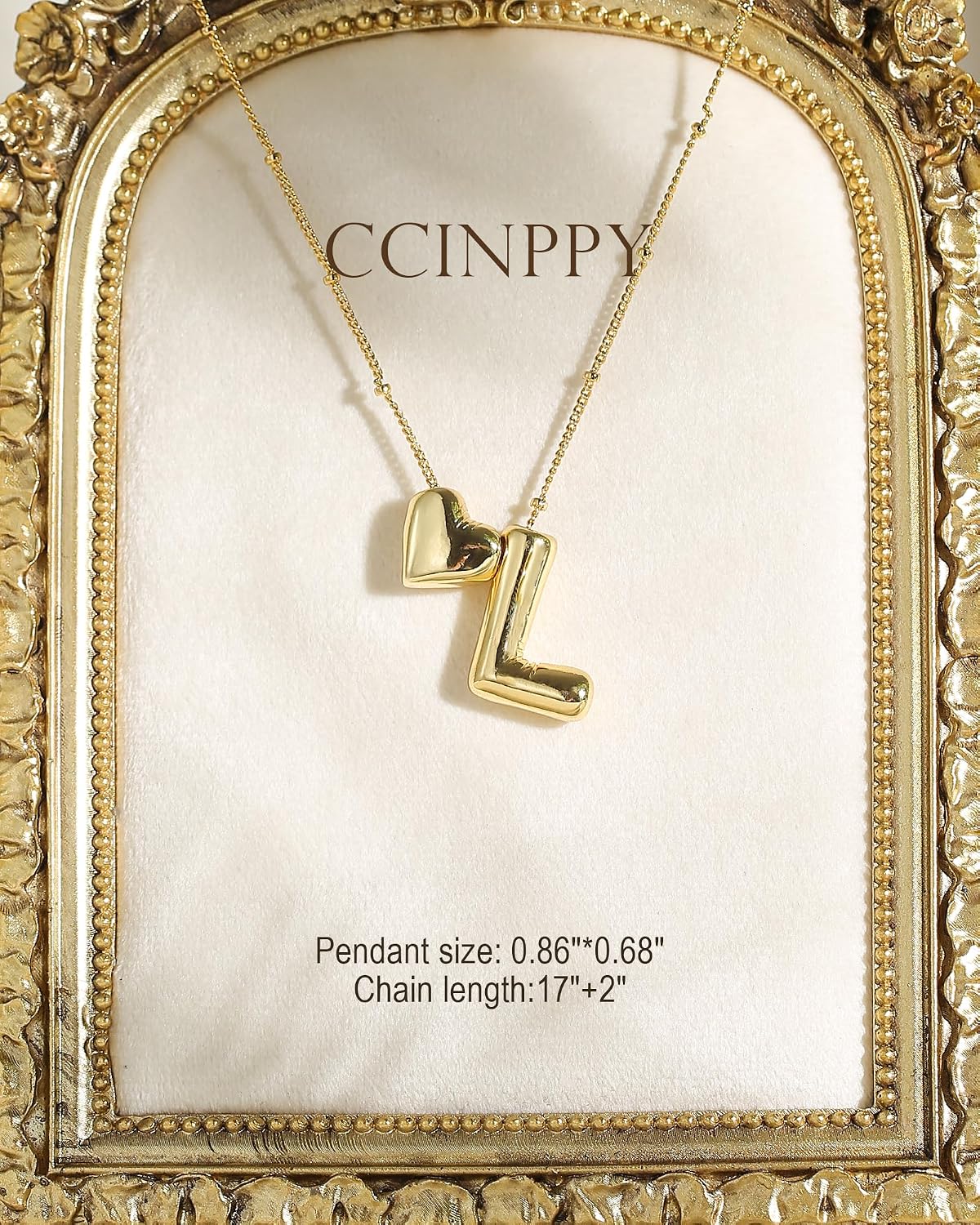 CCINPPY Heart Letter Necklace, 14k Gold Plated Initial Dainty Necklace for Women, Chunky Bubble Balloon Charm Pendant Name Personalized Jewelry Gift