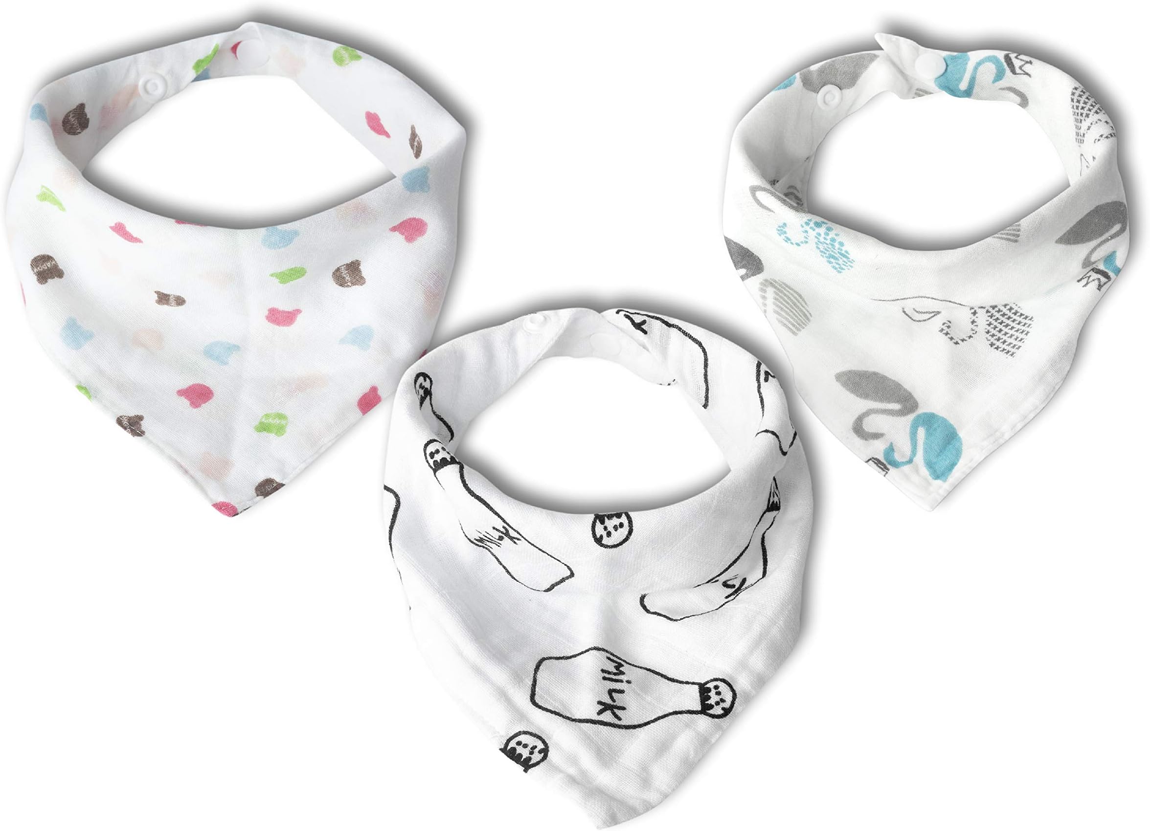 MosQuick®- 100% Organic Cotton Super Soft Great Quality Muslin Bibs, Drool Bibs,Bandana for Babies - Set of 3 …