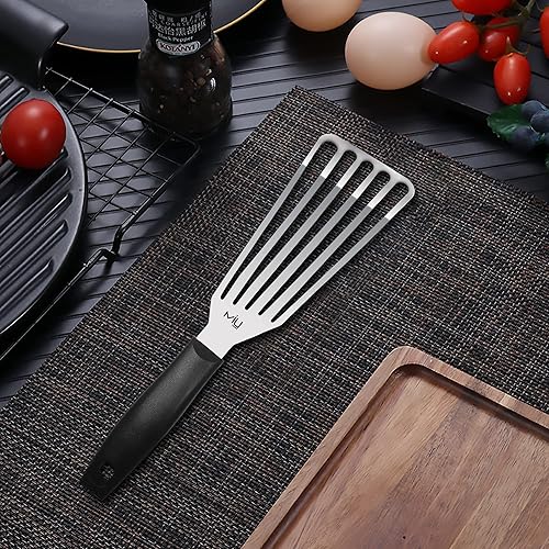 Miniatura 2 de MIU - Espátula de pescado de acero inoxidable, metal flexible ranurado, espátula ligera para barbacoa, hoja de 6.5 pulgadas, mango de plástico con