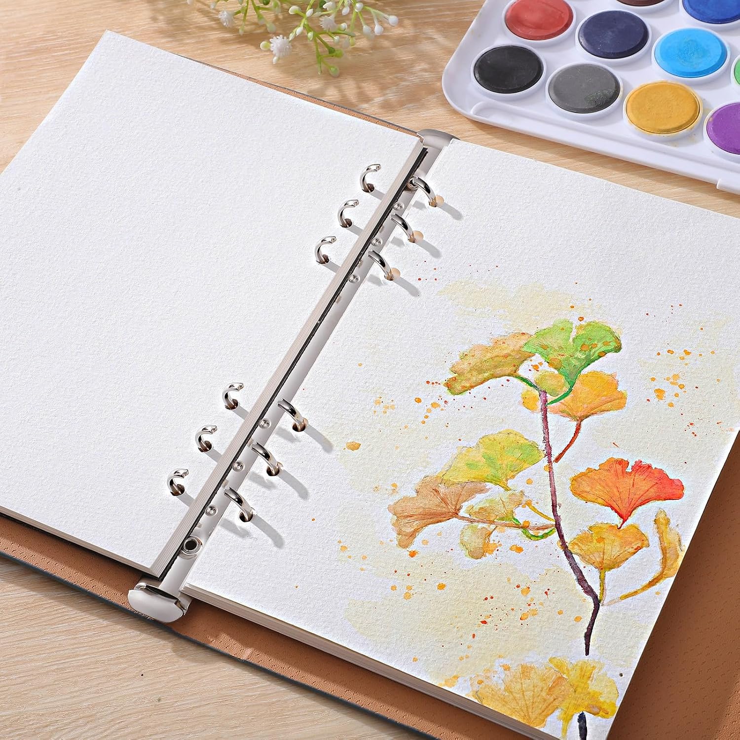 Prudiut 50 Sheets Refill Watercolor Paper for Watercolor Sketchbook, 300gsm/140lb A5 Hole-Punched Watercolor Paper Bulk for Painting, Drawing, Mixed Media(5.5x8 in)