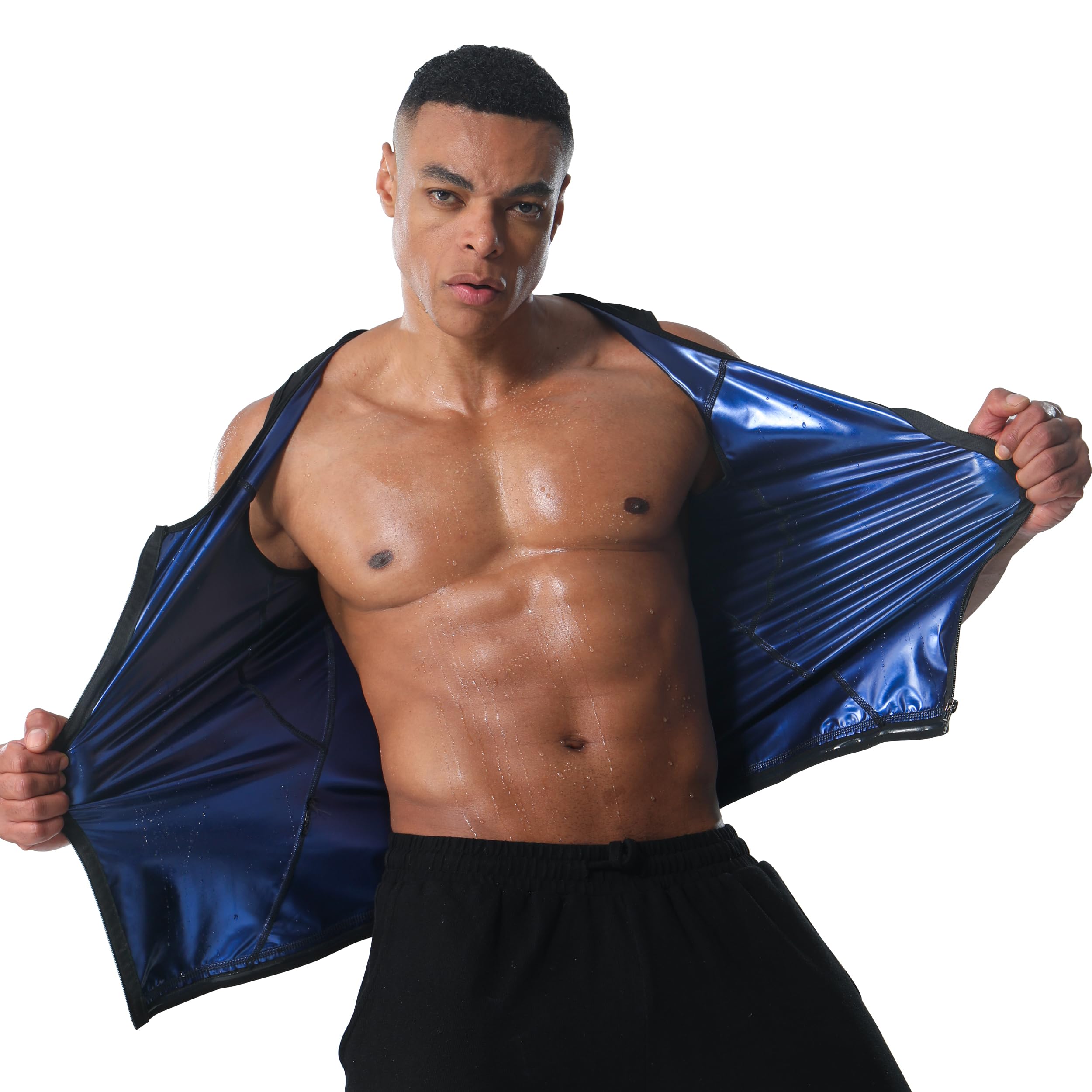 Donason Sauna Vest for Men Workout Zipper Shirt Slimming Body Shaper Waist Trainer Tank Top for Fitness Gym Exercise Running