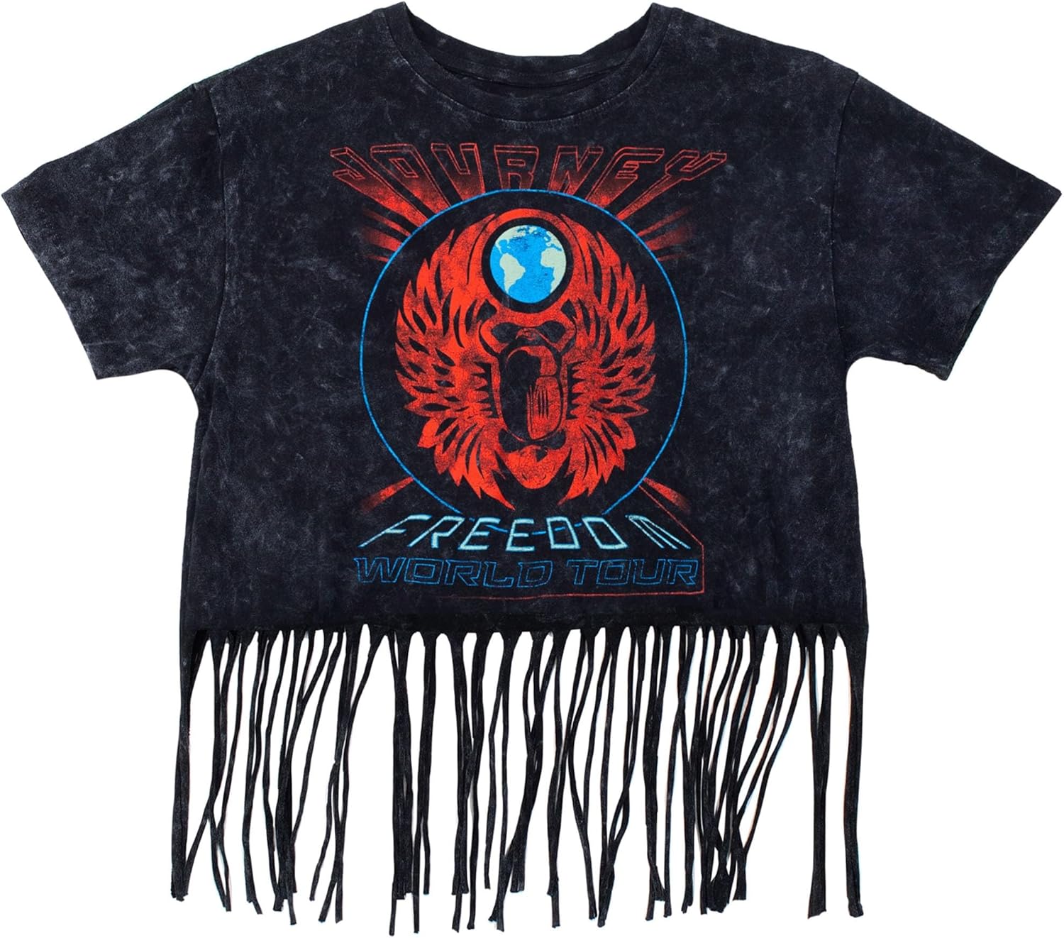 Ripple Junction Women's Cropped Fringe Vintage Band Short Sleeve Graphic T-Shirts Officially Licensed