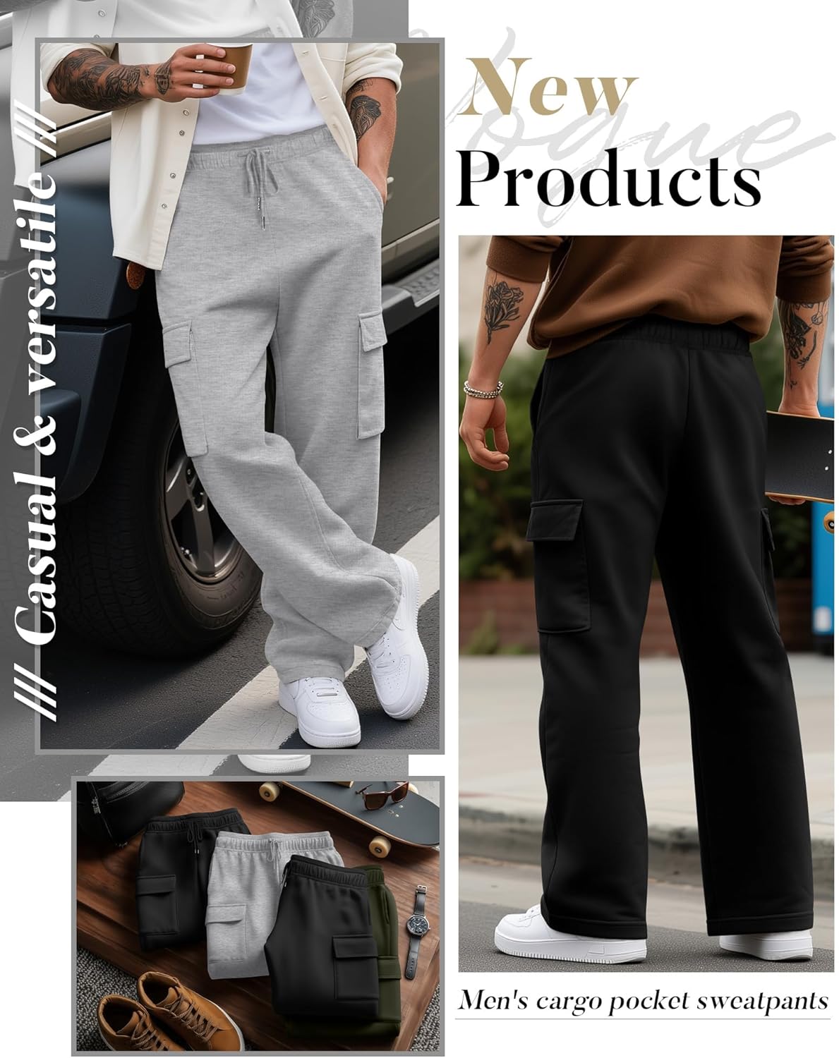 3 Pack Men's Cargo Sweatpants Drawstring Thin Straight Leg Pants Casual Baggy Open Bottom Jogger with Pockets - Image 4