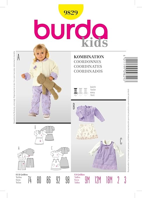 Amazon.com: Burda 9829 - Patrón de costura para chaqueta, blusa, pantalón,  falda, talla 9M - 3 : Arte y Manualidades