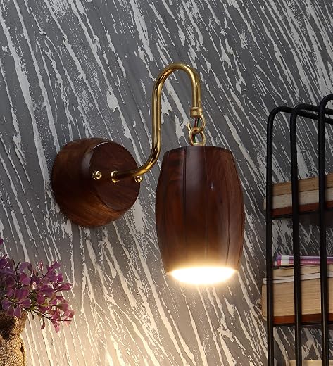 Green House Handmade Sheesham Wood Wall Light Lamp | Unique Barrel Design | Stylish Fancy Home Decor Lighting | In-Built 9...