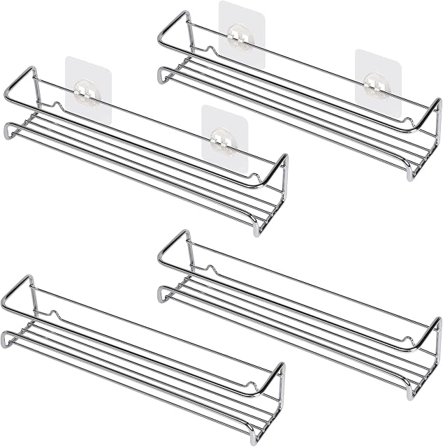 DINISA Spice Rack for Inside Cupboard - Set of 4 Spice Rack Wall Mounted - Easy to Install Spice Racks with Adhesive Hooks and Hardware - Door Spice Rack Organiser