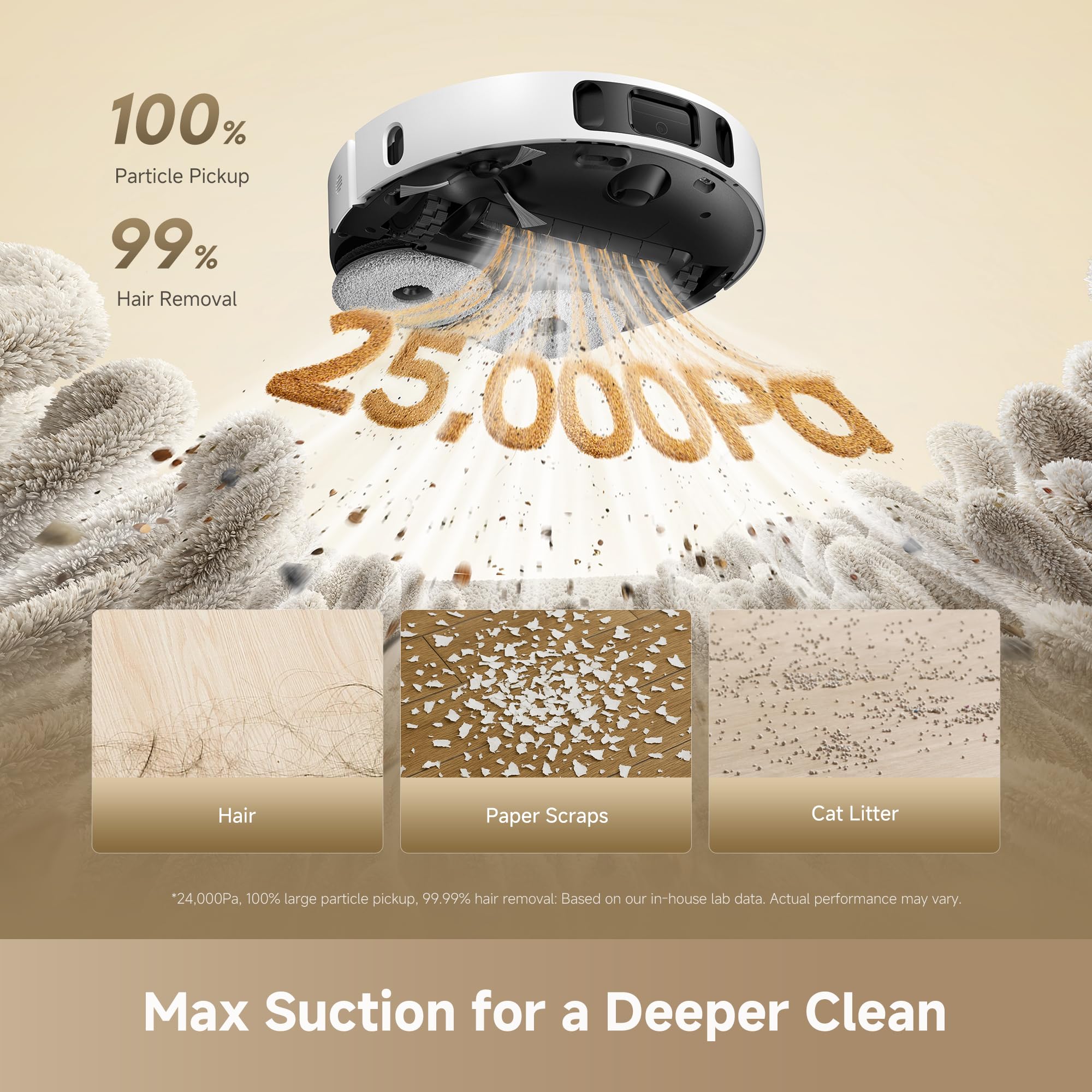 Condition photo showing New/Like New for dreame l40 ultra gen 2 robot vacuum and mop with 25,000pa suction, extendable side brush and mop, all-in-one self-emptying & cleaning dock, voice & app control, white