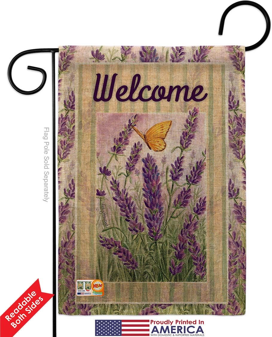 Lavender Burlap Garden Flag Set Wall Holder Floral Sunflower Tulip Rose Orchid Lilies Season Springtime Flower Wreath Small Decorative Gift Yard House Banner Double-Sided Made In USA 13 X 18.5