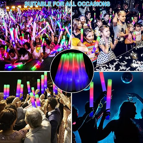 Miniatura 7 de EXCECAR 68 varillas de espuma brillantes, varillas de espuma con luz LED con 3 modos de cambio intermitente, brilla en la oscuridad para eventos,