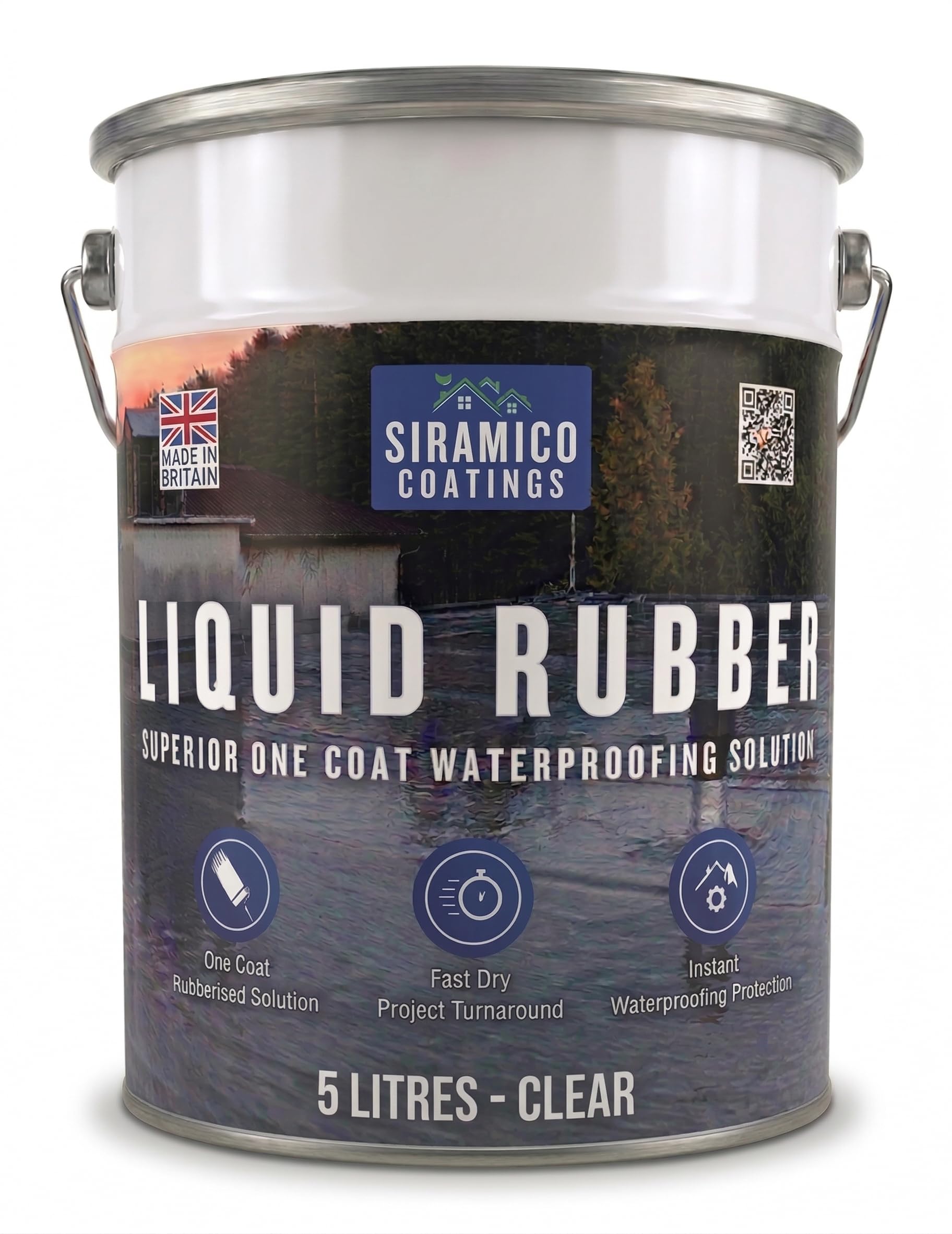 Siramico Coatings Liquid Rubber Roof Coating | 5 Litres | Instant Leak Seal Technology I Quick Drying, One Coat Waterproofing Sealant | Black, Grey & Clear (Clear, 5 Liters)