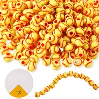 200 Pcs Sports Ball Beads with 5.5 Yard Elastic Rope Softball American Football Basketball Volleyball Baseball Football Tennis Beads for DIY Bracelet Necklace Jewelry Keychains Making(Softball)
