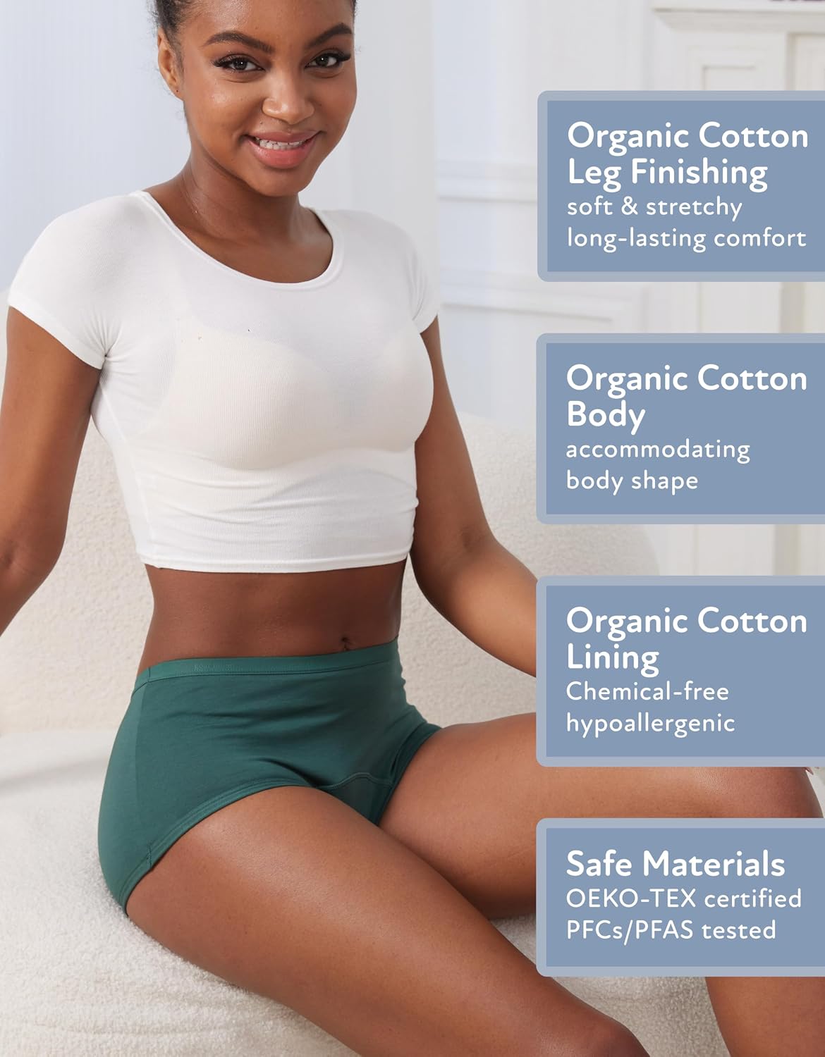 Goat Union Organic Cotton Boyleg Period Underwear for Women & Teens - Moderate Absorbency Period Panty