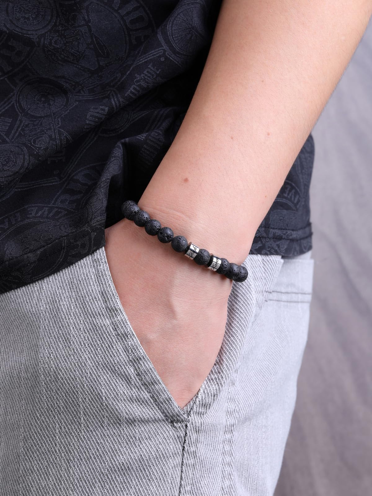 YDYDTTKD Herren-Armband mit individueller Gravur, 1–5 Namensperlen, Kristall-Edelstein-Armband, personalisierte Geschenke für Männer, Vater, Vatertag, Freund, Ehemann, Geburtstag, Weihnachten,