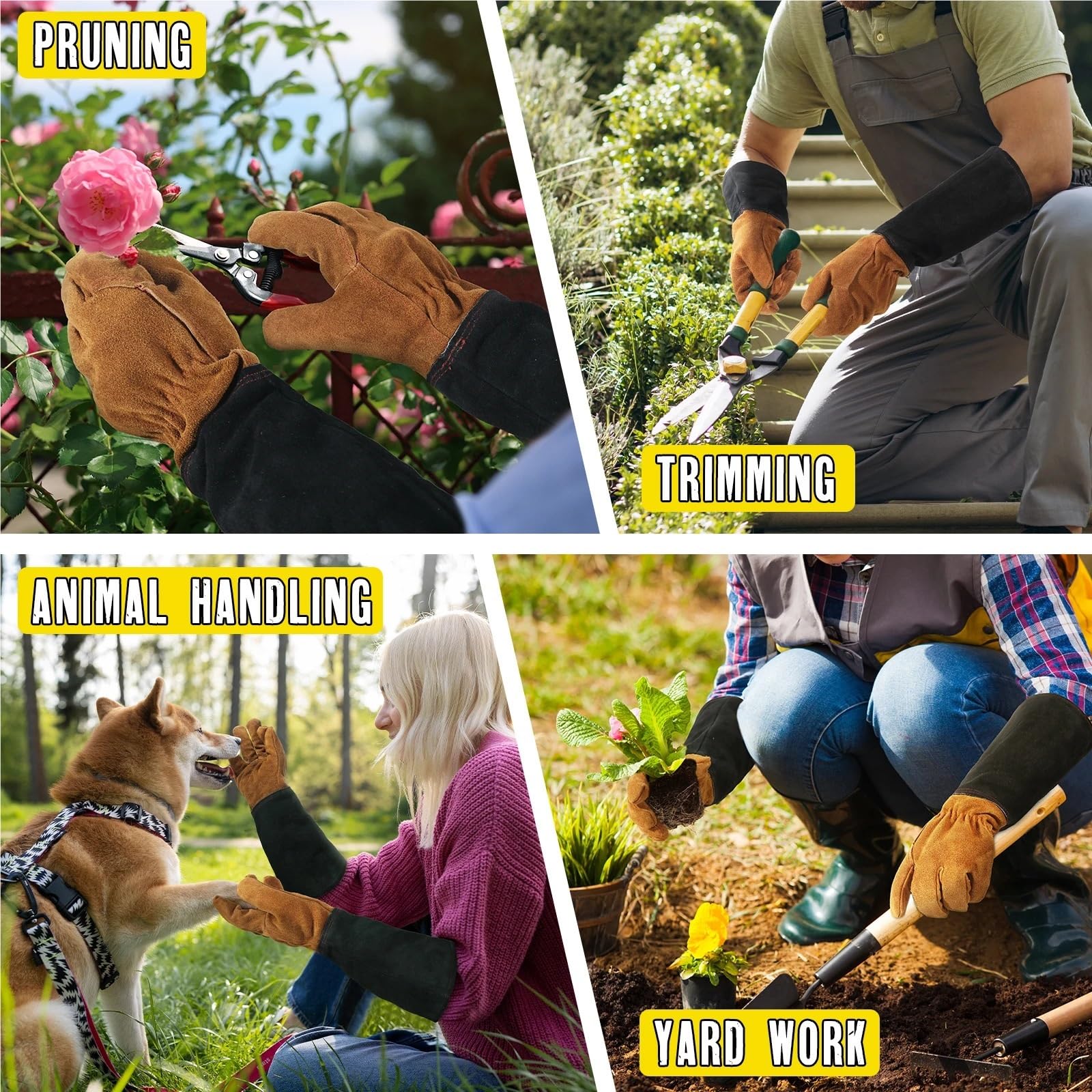 Gartenhandschuhe Leder-Gartenhandschuhe, Bequeme, langärmlige, tägliche Gartenarbeitshandschuhe, Bauernhof-Arbeitshandschuhe Arbeitshandschuhe Herren(M)