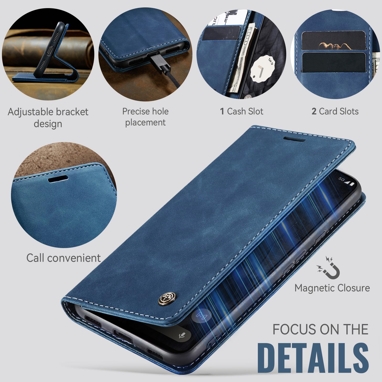 Azororo Cover per Samsung Galaxy A52 5G, Premium PU Pelle Custodia, Magnetica Carta Fessura Portafoglio Case, Flip Cavalletto Custodia per Samsung Galaxy A52 - Blu
