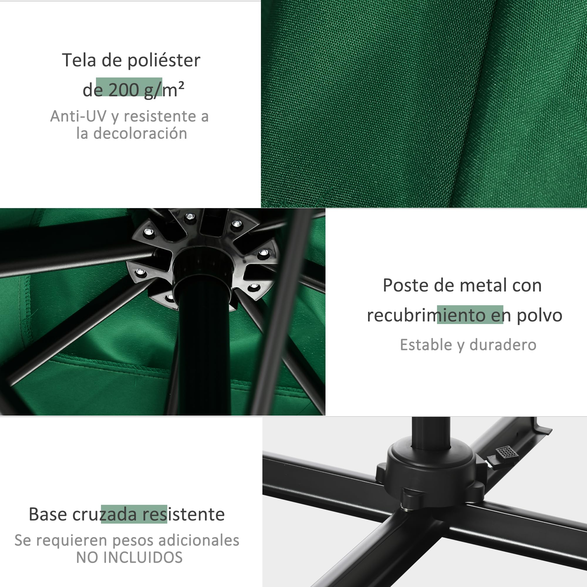 Outsunny Sombrilla de Jardín de Aluminio 245x245x245 cm Parasol Excéntrico con Manivela Giratorio 360° Inclinación de 5 Niveles Tela Poliéster 200 g/m² Desmontable y Ventilación para Patio Terraza