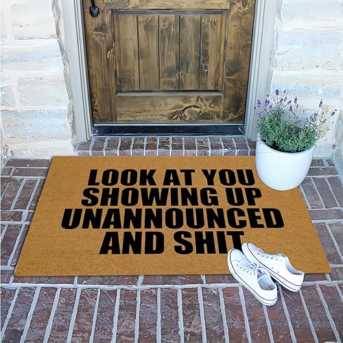 Miniatura 6 de Jec&Smis Felpudo con texto en inglés Look at You Showing Up Unannounced and Shit, tapete de bienvenida para puerta delantera, interior y exterior,